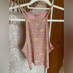 Y2K Style Haute Monde Pink Yellow Gold Shimmer Cropped High Neck Top